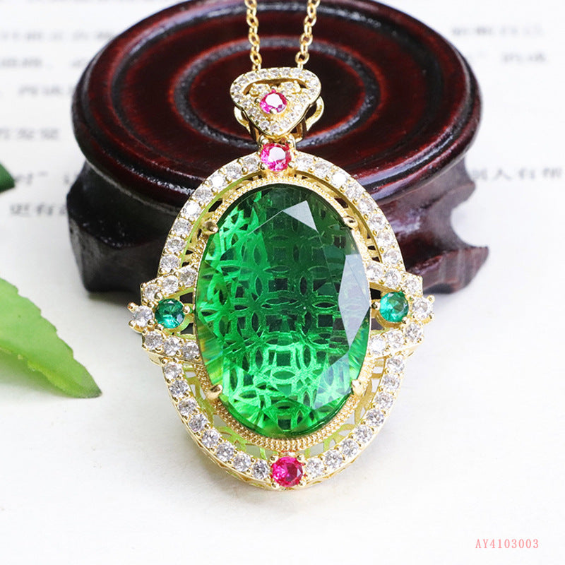 Ai Yu medieval jewelry green glass pendant imitation emerald necklace European and American